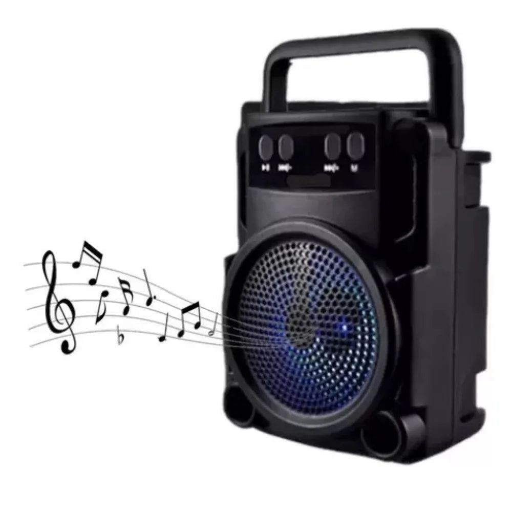 Caixa de Som Portátil Bluetooth com LED Rádio FM USB e SD Musica