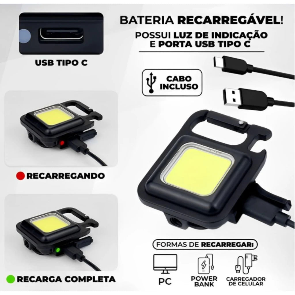 Mini Lanterna Com Led 4 Modos de Luz 4 Funções, Abridor De Garrafas E Abridor Portátil