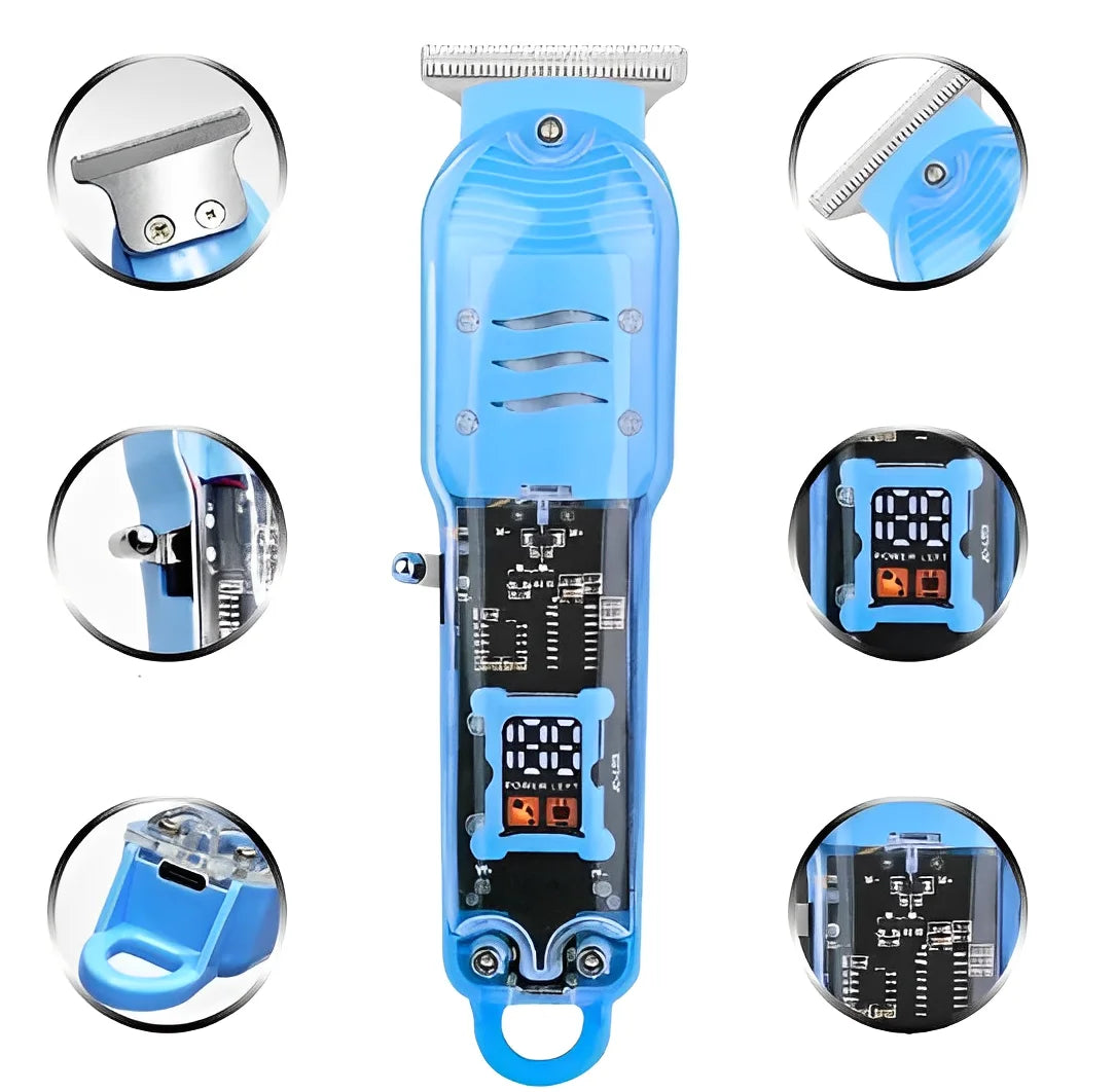Máquina De Cortar Cabelo Profissional Smart Lcd Barbeador Elétrico Transparente Sem Fio - Neverdie Store