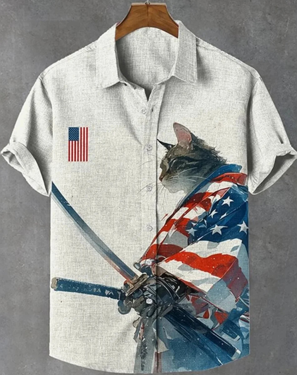 Camisa havaiana samurai masculina casual manga curta top roupas soltas moda retrô camisa de verão