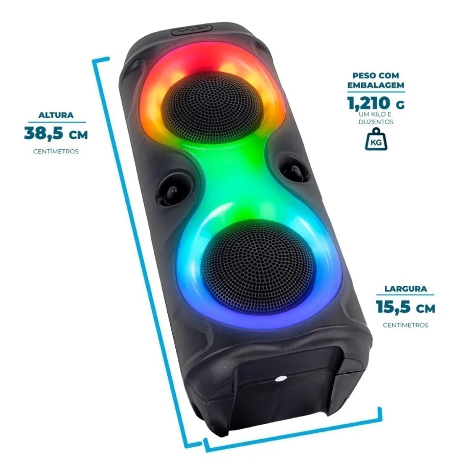 Caixa de som Bluetooth Portátil AltoFalante LED RGB, FM, USB, TWS, 30W