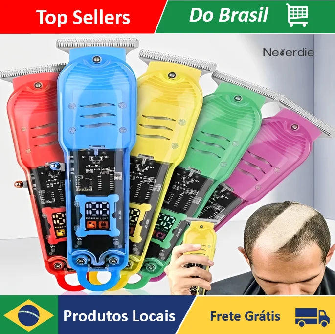 Máquina De Cortar Cabelo Profissional Smart Lcd Barbeador Elétrico Transparente Sem Fio - Neverdie Store