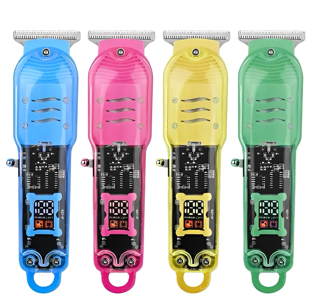 Máquina De Cortar Cabelo Profissional Smart Lcd Barbeador Elétrico Transparente Sem Fio - Neverdie Store