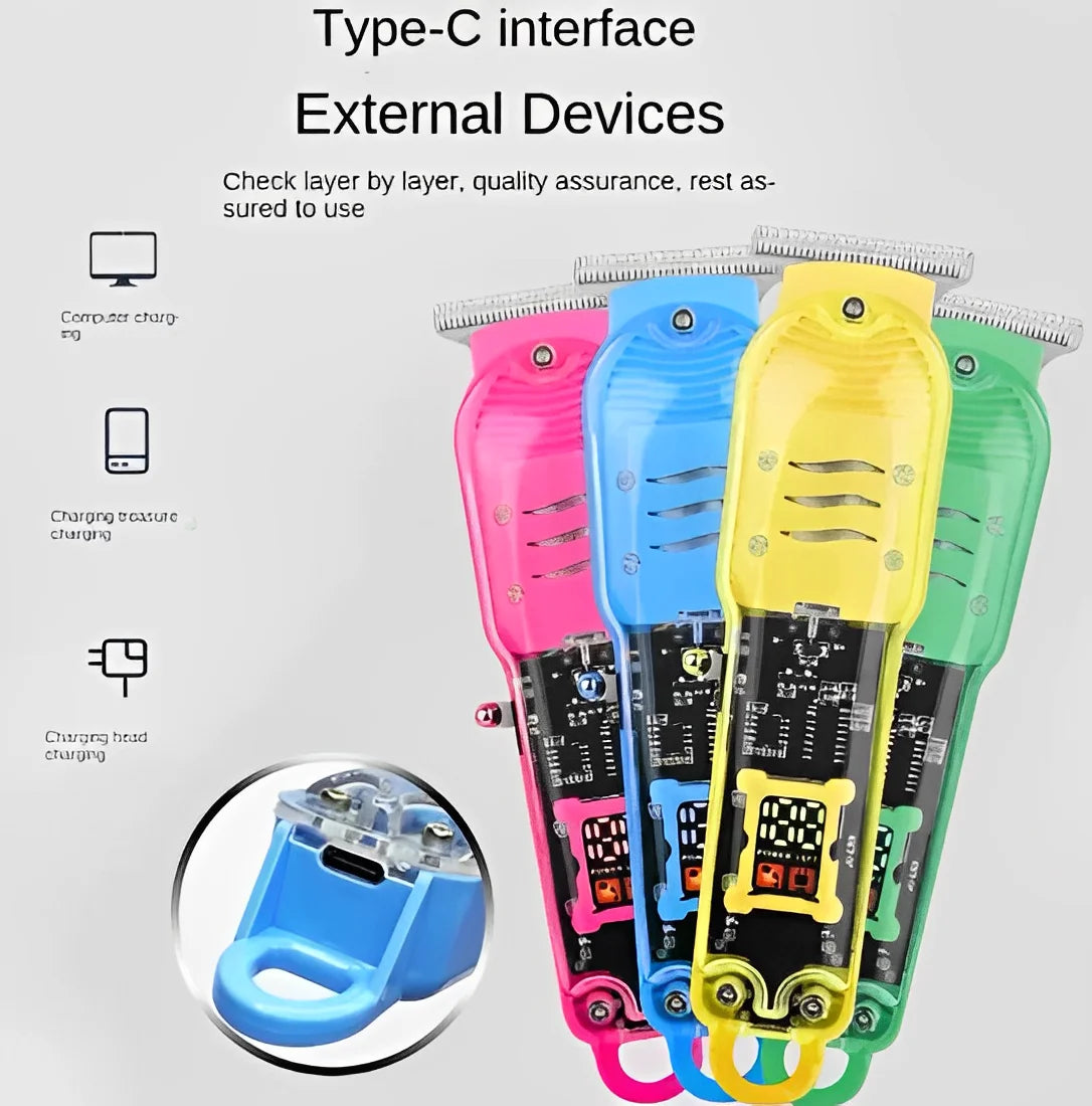 Máquina De Cortar Cabelo Profissional Smart Lcd Barbeador Elétrico Transparente Sem Fio - Neverdie Store