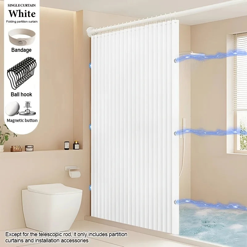 Cortina de Chuveiro Magnética Dobrável com Fivela Magnética, Tela de Privacidade Impermeável para Banheiro, Separação de Áreas Secas e Molhadas para Casa e Hotel