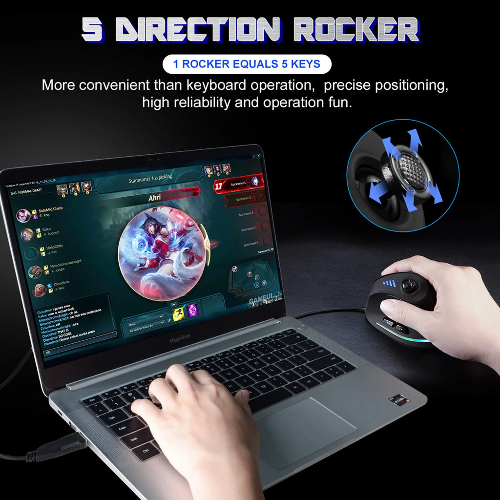 Zelotes c18 mouse com fio vertical ergonômico mouse rgb joysticks programáveis laser gaming ratos 10000 dpi para computador pc gamer