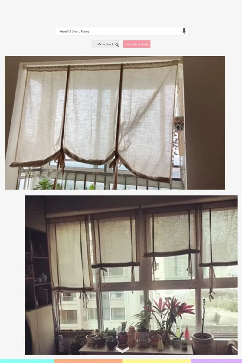 Cortinas blackout pull-up de linho de algodão pastoral, cortina romana de levantamento vintage cinza, cortinas rolantes de café acabadas, decos de janela