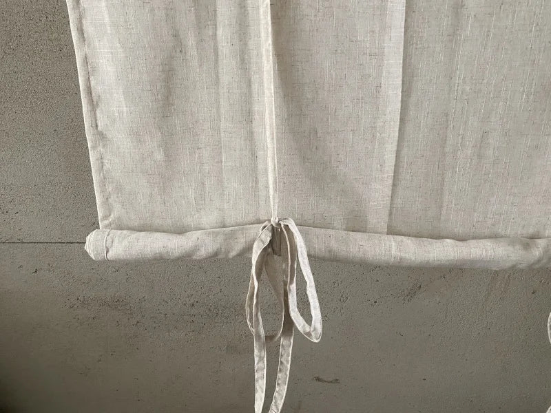 Cortinas blackout pull-up de linho de algodão pastoral, cortina romana de levantamento vintage cinza, cortinas rolantes de café acabadas, decos de janela