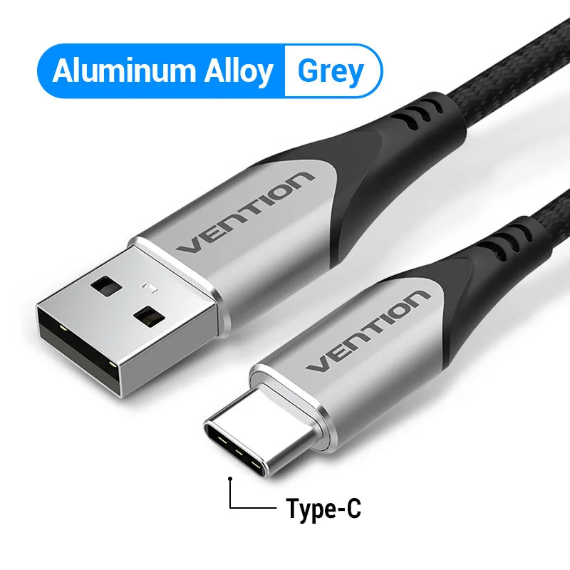 Vention-micro usb 3a cabo de nylon, carregador rápido, tipo c, download de dados, para samsung, xiaomi, lg, android