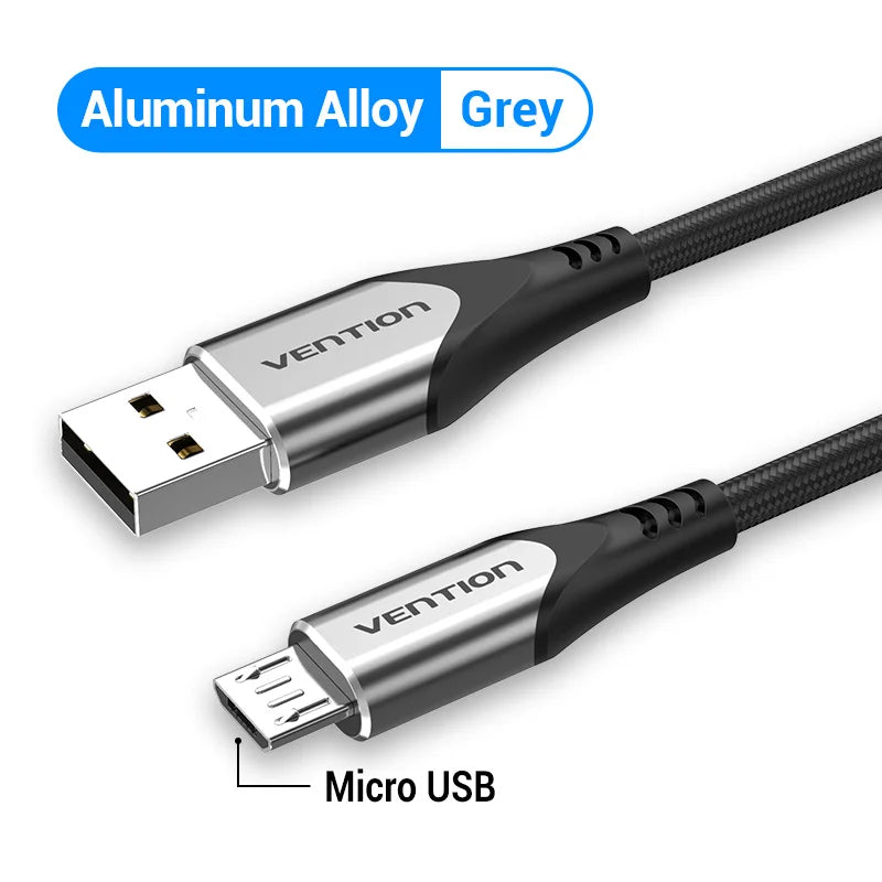 Vention-micro usb 3a cabo de nylon, carregador rápido, tipo c, download de dados, para samsung, xiaomi, lg, android