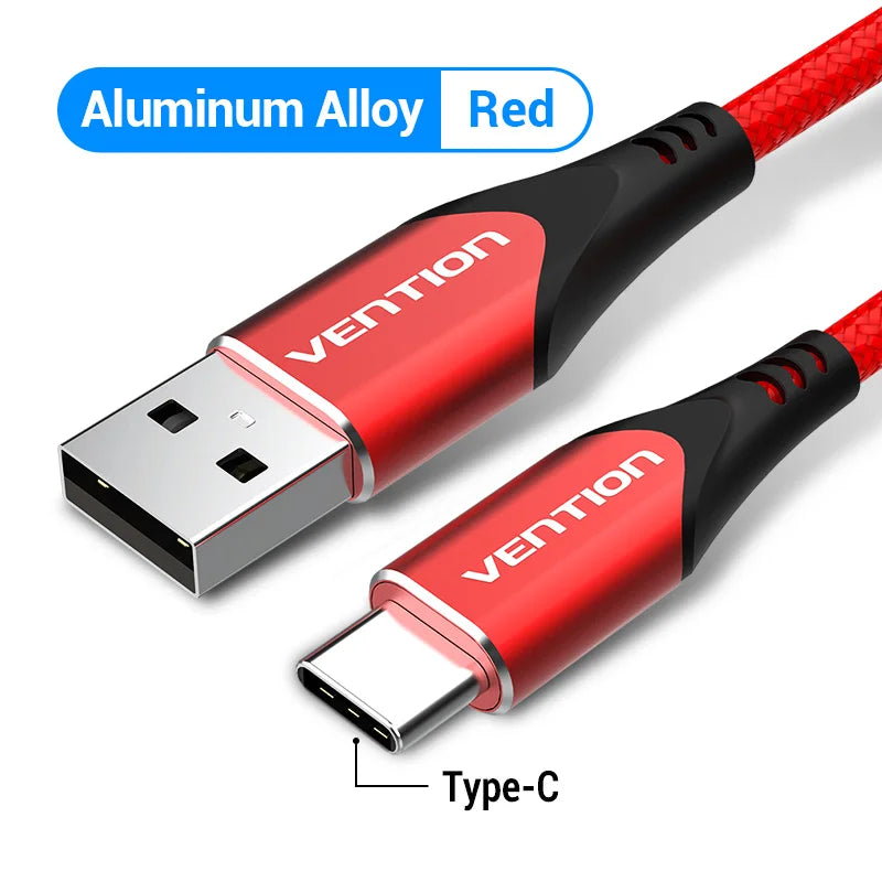 Vention-micro usb 3a cabo de nylon, carregador rápido, tipo c, download de dados, para samsung, xiaomi, lg, android