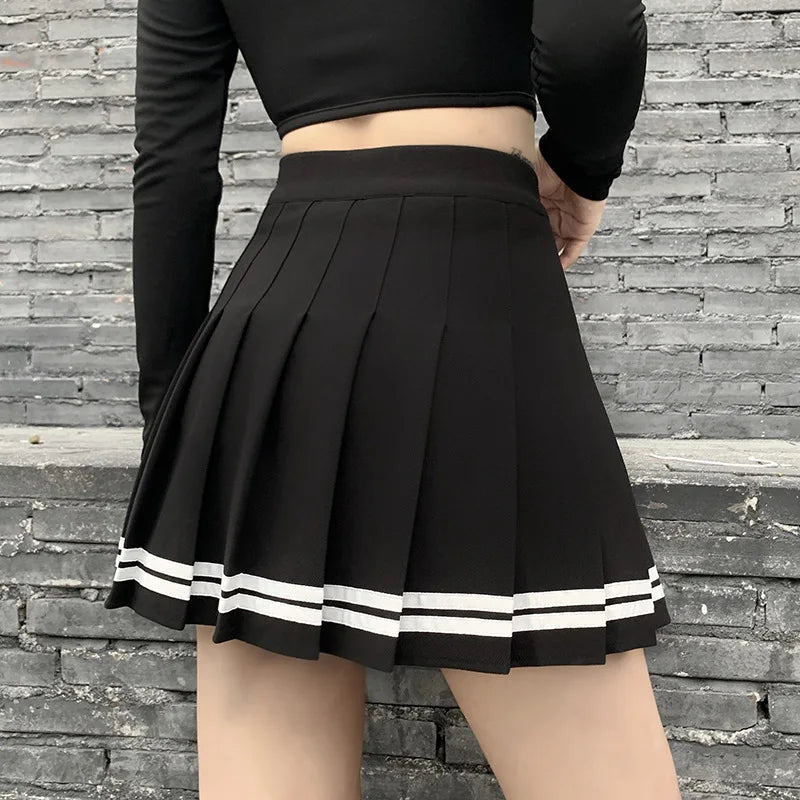 Estilo coreano do vintage retalhos saia harajuku jk preto saias plissadas gótico streetwear cintura alta mini saia feminina punk saia
