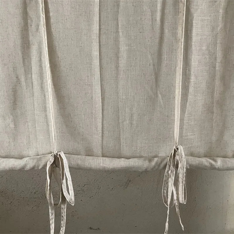 Cortinas blackout pull-up de linho de algodão pastoral, cortina romana de levantamento vintage cinza, cortinas rolantes de café acabadas, decos de janela