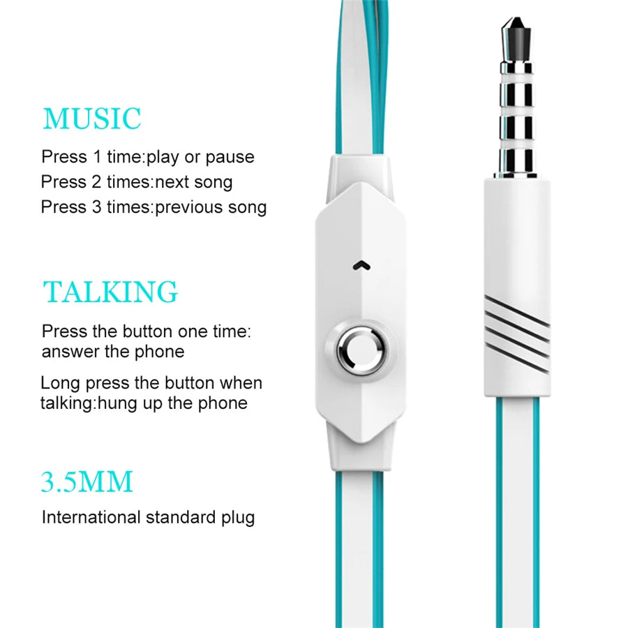 Fones de ouvido extra graves com fio fone de ouvido 3.5mm com microfone estilo macarrão наушники esporte fone para samsung