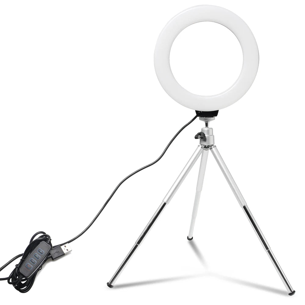 6 Polegada mini led selfie anel luz desktop lâmpada de vídeo com tripé suporte plug usb para youtuber vlog estúdio maquiagem ao vivo