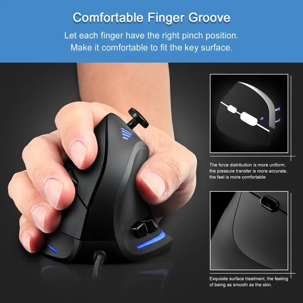 Zelotes c18 mouse com fio vertical ergonômico mouse rgb joysticks programáveis laser gaming ratos 10000 dpi para computador pc gamer