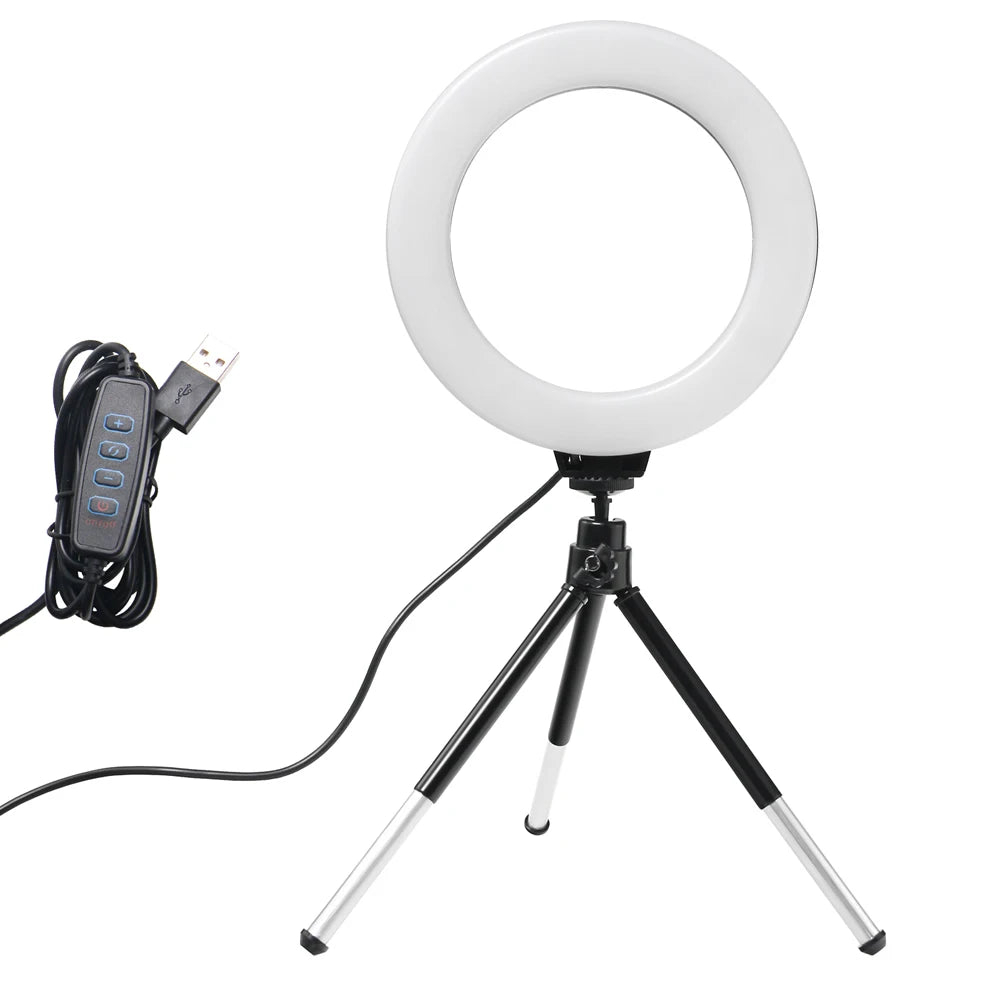 6 Polegada mini led selfie anel luz desktop lâmpada de vídeo com tripé suporte plug usb para youtuber vlog estúdio maquiagem ao vivo