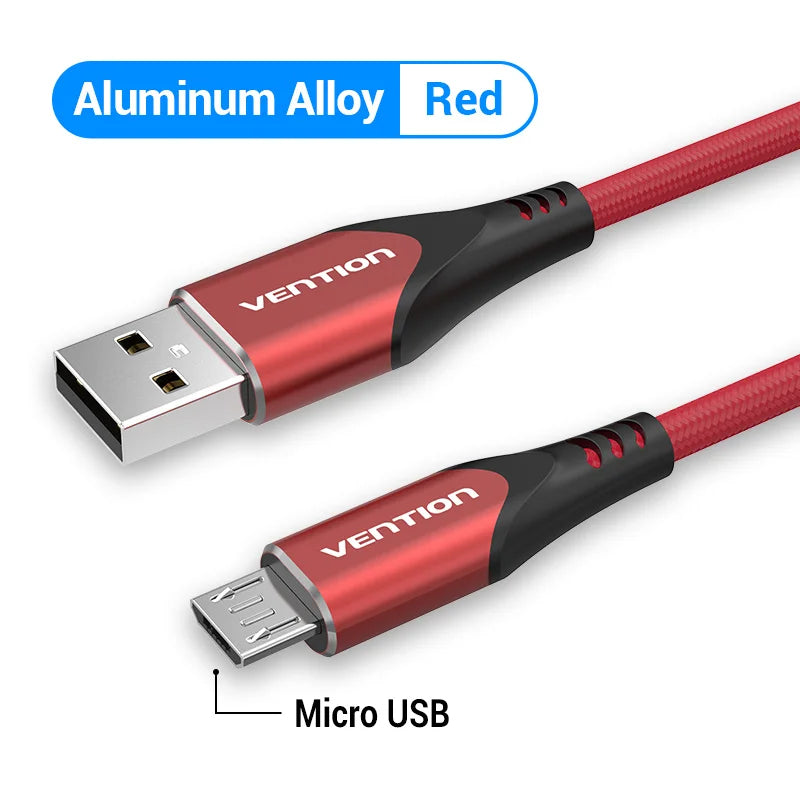 Vention-micro usb 3a cabo de nylon, carregador rápido, tipo c, download de dados, para samsung, xiaomi, lg, android