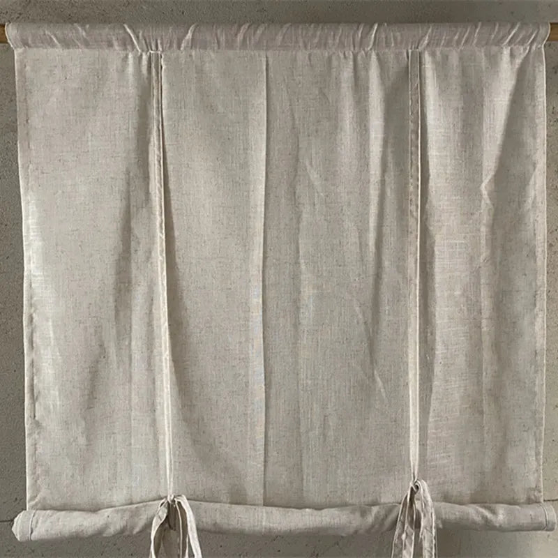 Cortinas blackout pull-up de linho de algodão pastoral, cortina romana de levantamento vintage cinza, cortinas rolantes de café acabadas, decos de janela