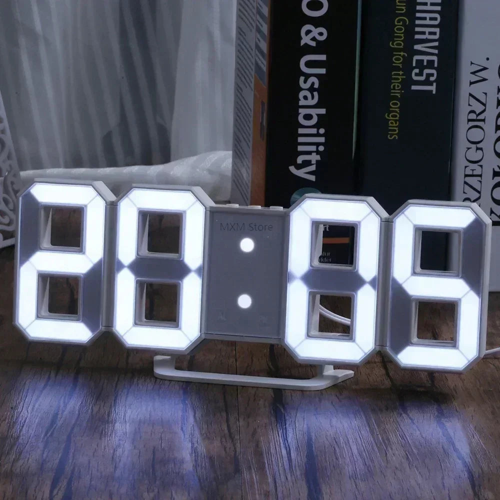 Relógio de parede digital led para decoração de casa, 3d, brilho, modo noturno, ajustável, relógio eletrônico, relógios de decoração, jardim