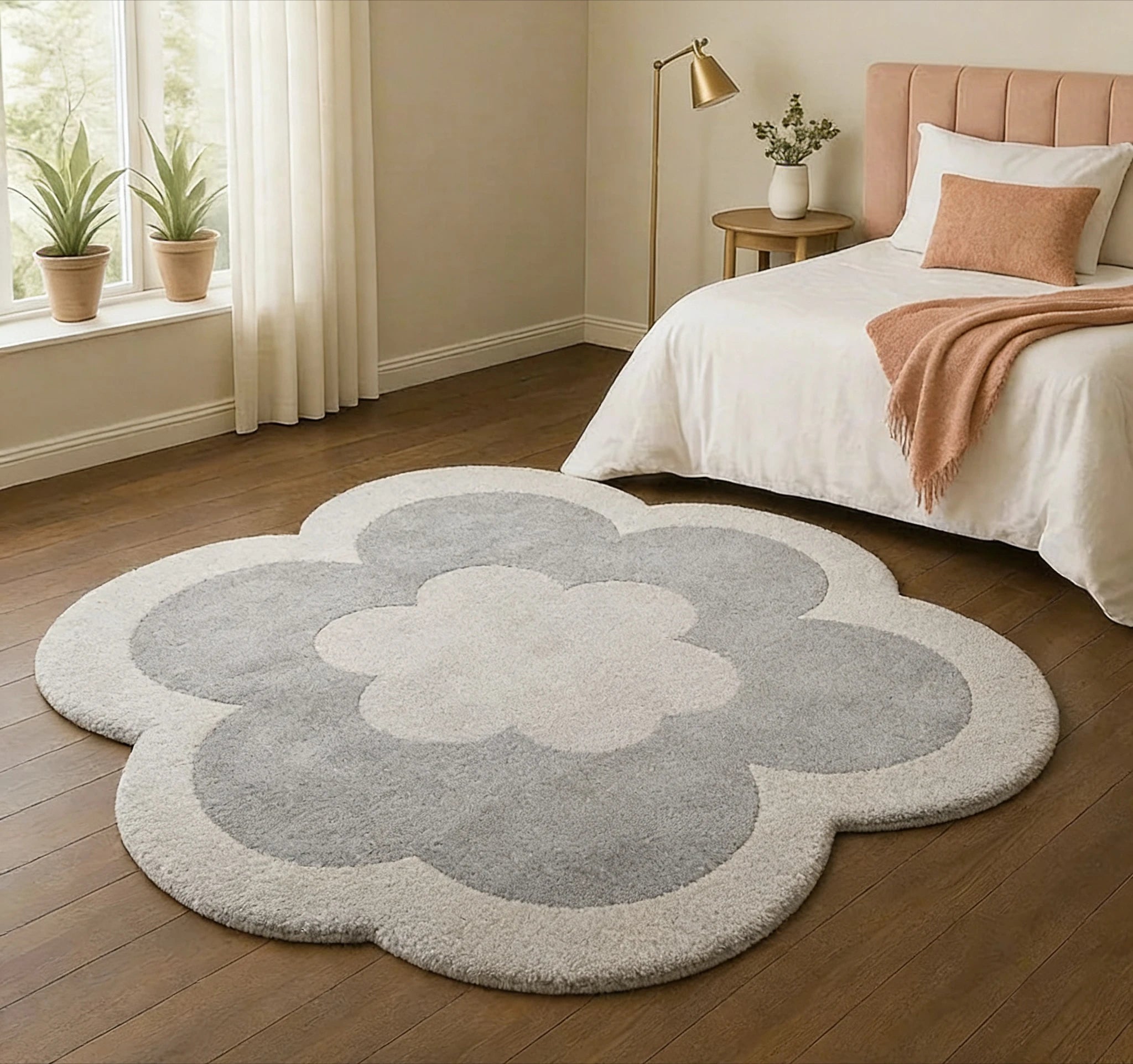 Forma de flor tapetes para sala estar forma irregular decoração do quarto menina tapete engrossado pelúcia cabeceira tapete macio