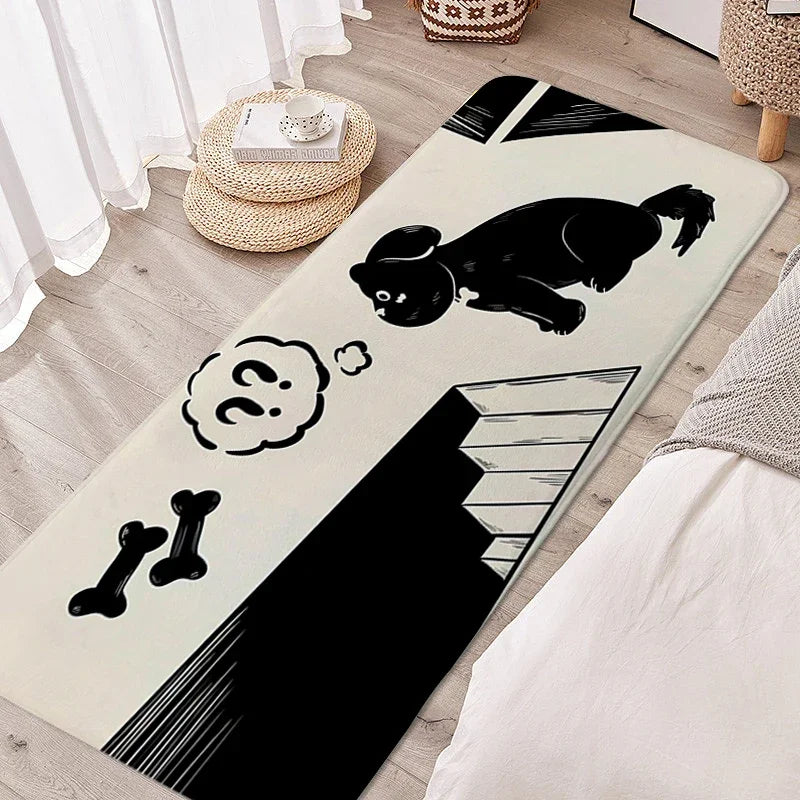 Tapete para quarto infantil, gato preto, adorável, quarto infantil, antiderrapante, banheiro, porta de entrada, decoração de casa