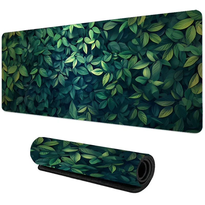 Tapete de mouse com planta floral verde botânica, tapete de mesa grande, acessórios de jogos antiderrapantes, bordas costuradas para escritório e casa