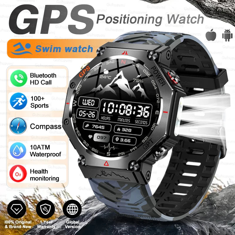 T-rex 3 ultra militar grau gps relógio inteligente 10atm à prova dwaterproof água bússola altímetro barométrico amoled masculino hd chamada esportes smartwatch