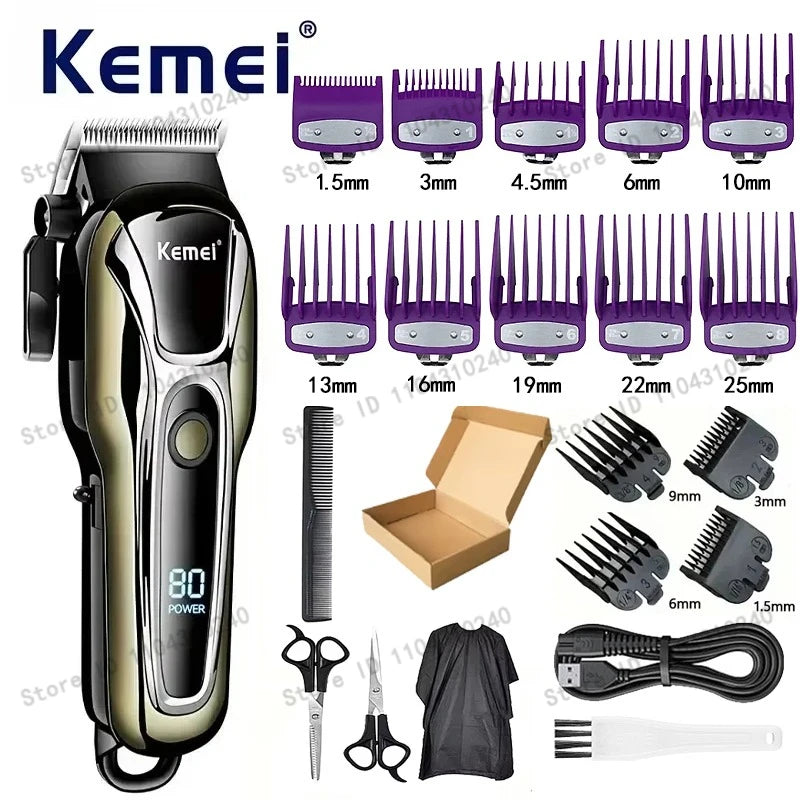 Máquina de Cortar Cabelo Elétrica Multifuncional Kemei Km-PG1990A, Aparador Recarregável Profissional com Cabeça Ajustável