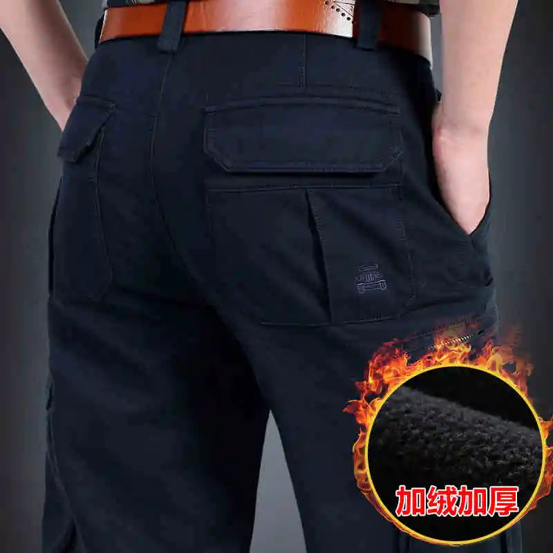 Calças de Trabalho Casuais de Algodão para Homens, Tamanho Grande, Soltas, com Pernas Retas e Múltiplos Bolsos, Resistentes a...