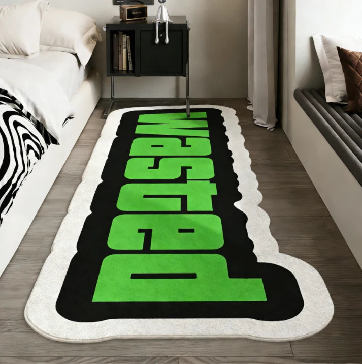 Tapete Decorativo para Quarto em Forma Irregular, Tapetes Criativos com Letras para Sala de Estar, Tapete Macio Lavável para Lado da Cama, Tapete Antiderrapante para Casa