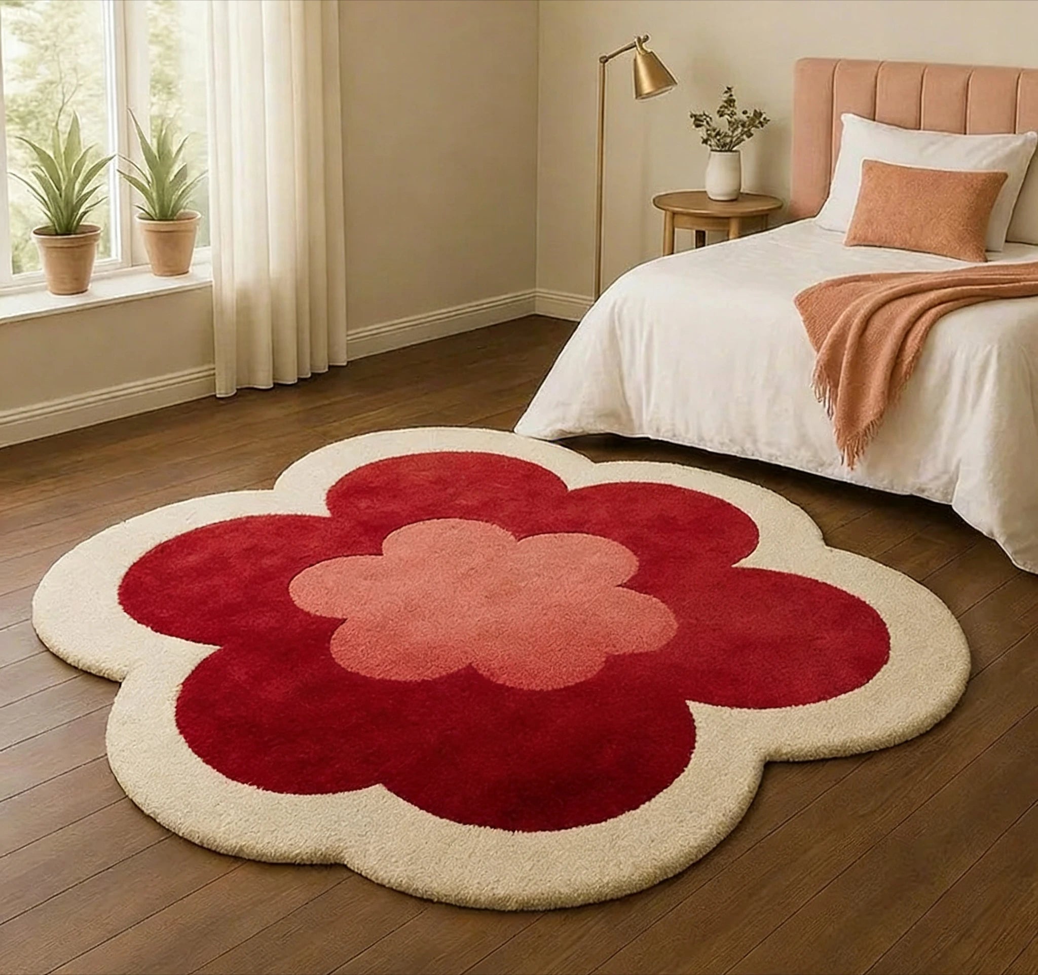 Forma de flor tapetes para sala estar forma irregular decoração do quarto menina tapete engrossado pelúcia cabeceira tapete macio