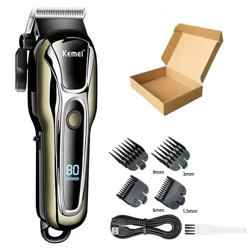 Kemei pg1990a máquina de cortar cabelo recarregável ou pentes limite profissional sem fio aparador de cabelo masculino máquina de corte de cabelo barbeiro