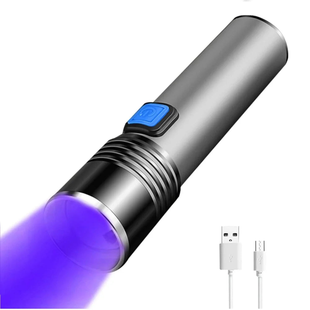 Lanterna USB recarregável 365nm lanterna uv de alumínio portátil luz ultravioleta tocha luz preta detector de urina para animais de estimação lanternas pretas