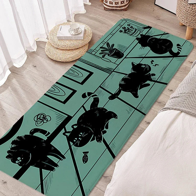 Tapete para quarto infantil, gato preto, adorável, quarto infantil, antiderrapante, banheiro, porta de entrada, decoração de casa