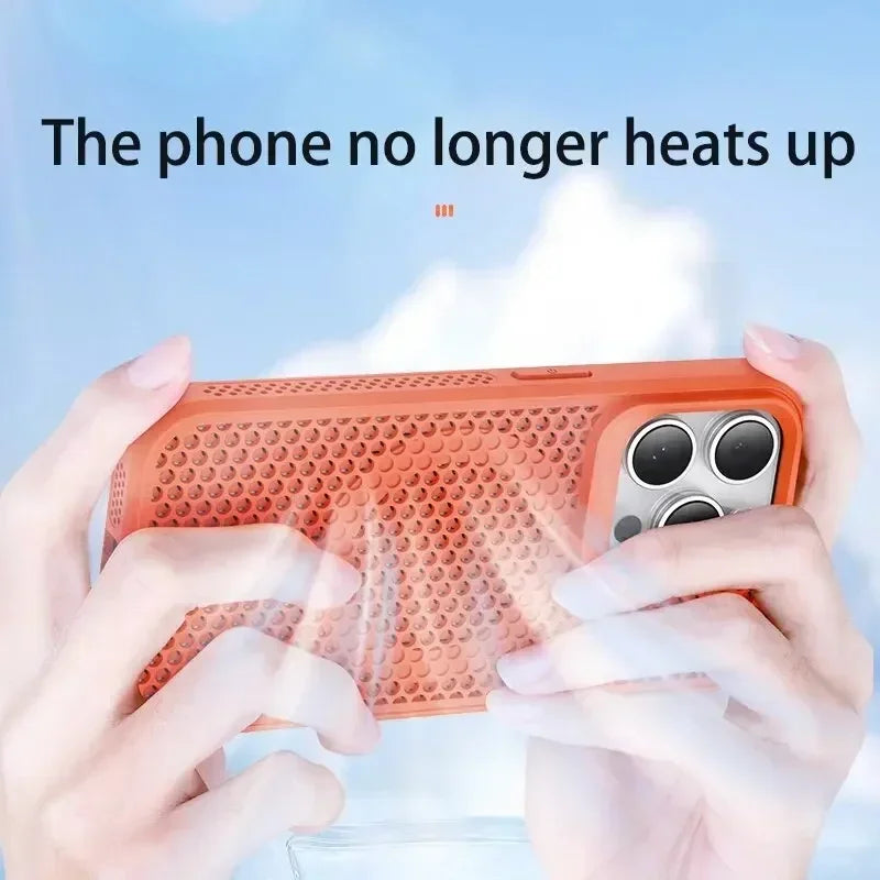 Capa de telefone com dissipação de calor para iphone 17 16 15 14 13 12 11 pro max plus respirável capa magnética traseira dura para magsafe