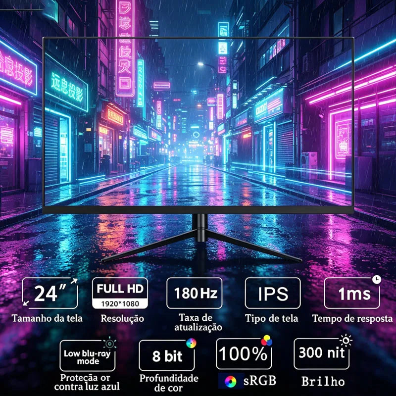 180 Hz Monitor de jogos para pc de 24 polegadas, 180 Hz, tela IPS LED, 1920 × 1080P, 100% sRG FHD, HDMI/DP, desktop, ultrafino, monitor de tela para jogos