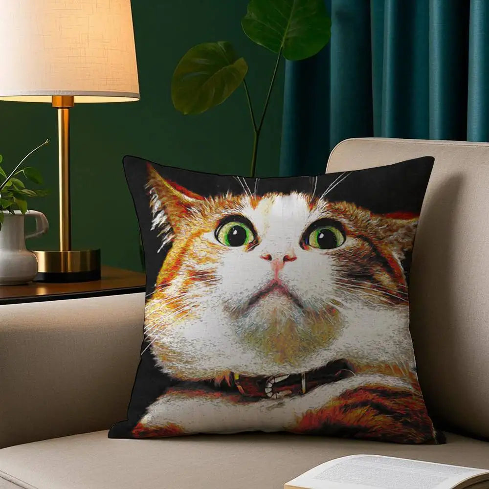 Capa de almofada com estampa dupla face de gato engraçado abstrato, pelúcia curta, adequada para salas de estar, quartos, sofás, capa de almofada decorativa.