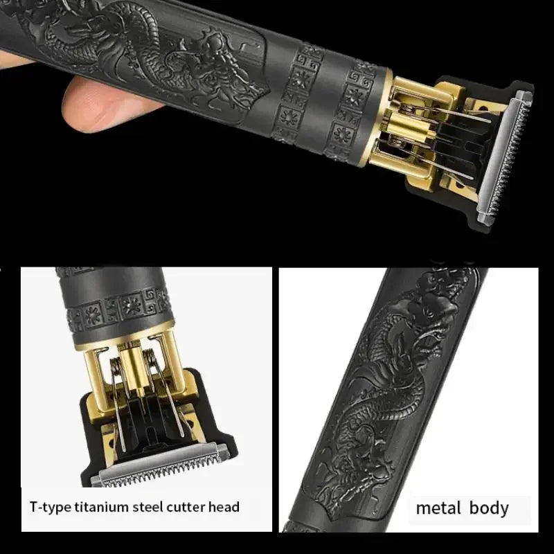 Corte de cabelo navalha para homens recarregável clipper barbeador adulto elétrico vintage clipperrazor casa carregamento usb barbeiro dragão preto