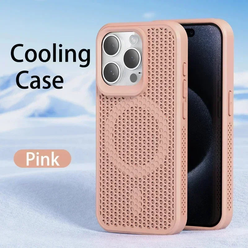 Capa de telefone com dissipação de calor para iphone 17 16 15 14 13 12 11 pro max plus respirável capa magnética traseira dura para magsafe