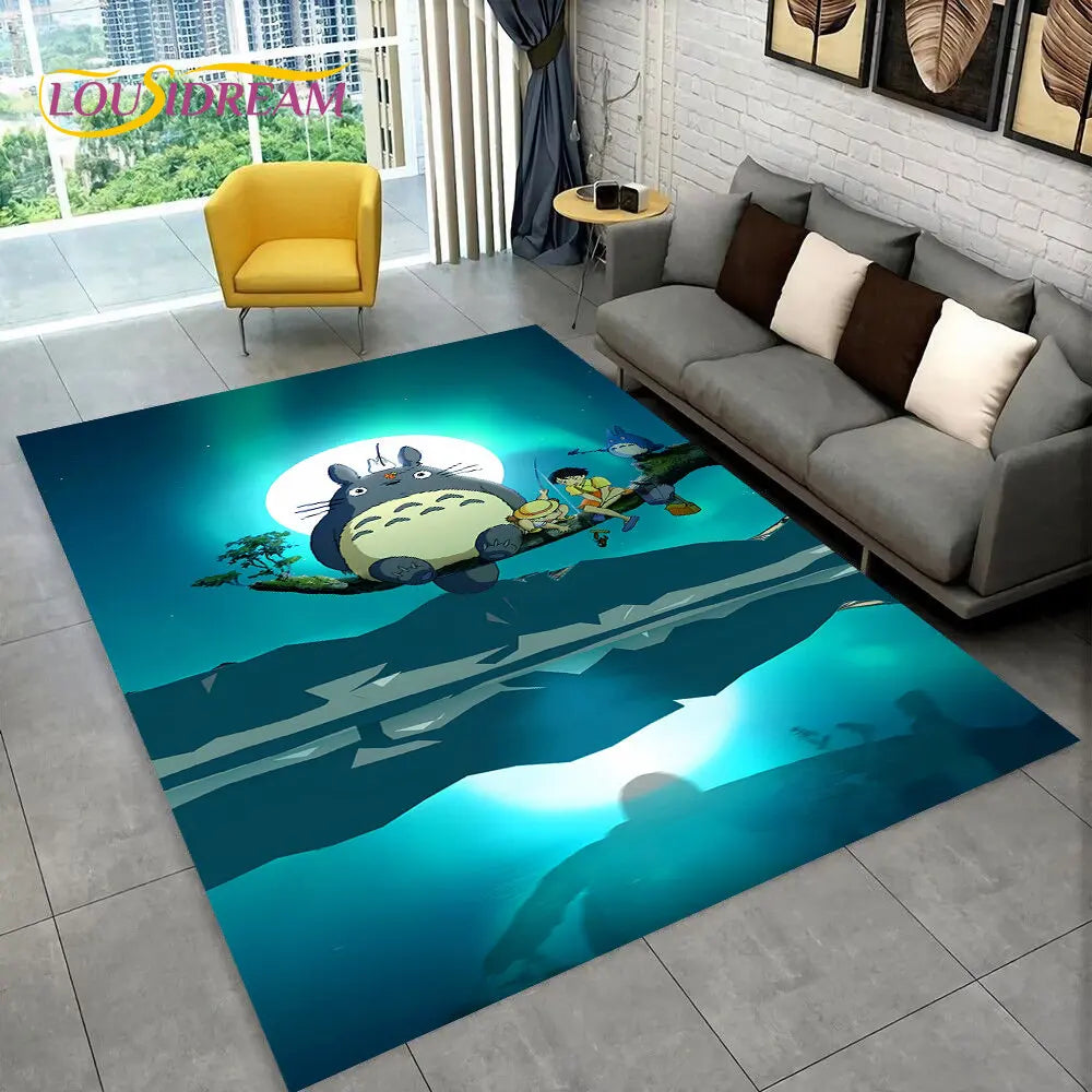 Tapete de Área 3D Antiderrapante Infantil com Desenho Animado O Meu Vizinho Totoro, para Sala de Estar, Quarto, Sofá e Decoração de Porta