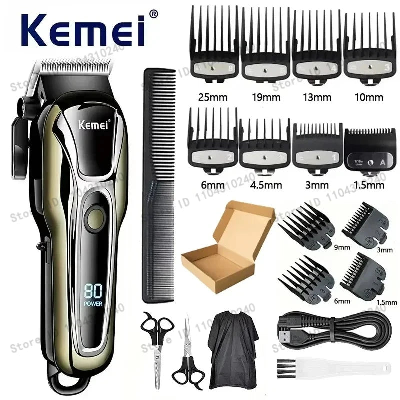 Máquina de Cortar Cabelo Elétrica Multifuncional Kemei Km-PG1990A, Aparador Recarregável Profissional com Cabeça Ajustável