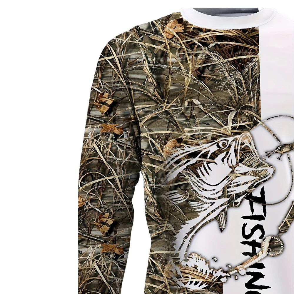 Camisas de pesca camisetas masculinas de manga longa roupas masculinas outono streetwear tripulação pescoço pullovers dos homens t camisa casual roupas masculinas