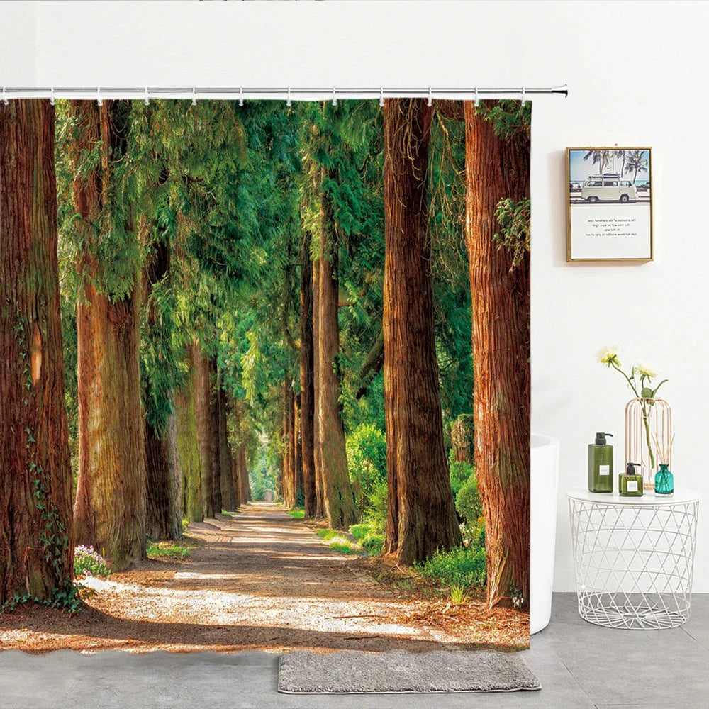 Cortina de banho 3d impressão janela cenário floresta cortinas de chuveiro 180*200cm à prova dwaterproof água cortina do banheiro tecido lavável com ganchos