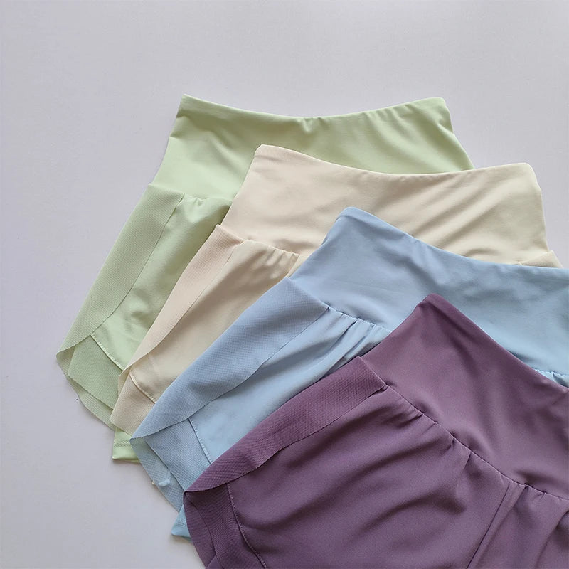 Calções esportivos femininos de verão malha 2 em 1 shorts de yoga de secagem rápida respirável shorts de fitness cintura alta fitness correndo shorts