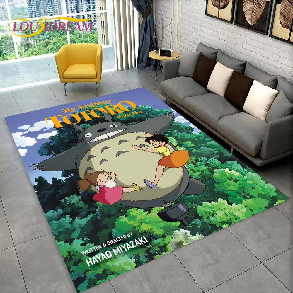 Tapete de Área 3D Antiderrapante Infantil com Desenho Animado O Meu Vizinho Totoro, para Sala de Estar, Quarto, Sofá e Decoração de Porta