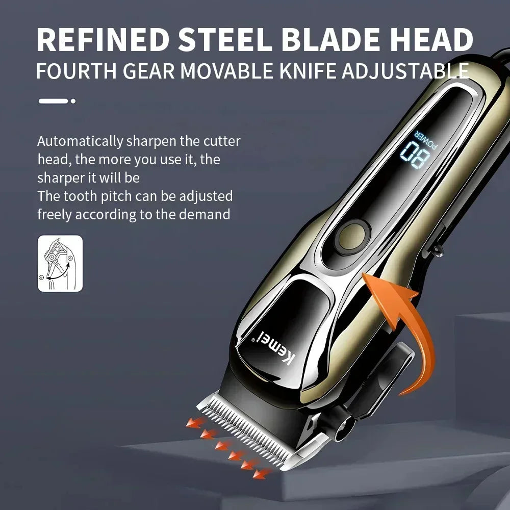 Kemei pg1990a máquina de cortar cabelo recarregável ou pentes limite profissional sem fio aparador de cabelo masculino máquina de corte de cabelo barbeiro