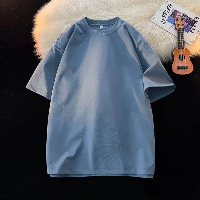 Camiseta Unissex 2026 de Algodão Pesado 200g, Ombro Completo, Solta, para Casal, Verão, Meia Manga, Básica, Casual, Streetwear, Respirável