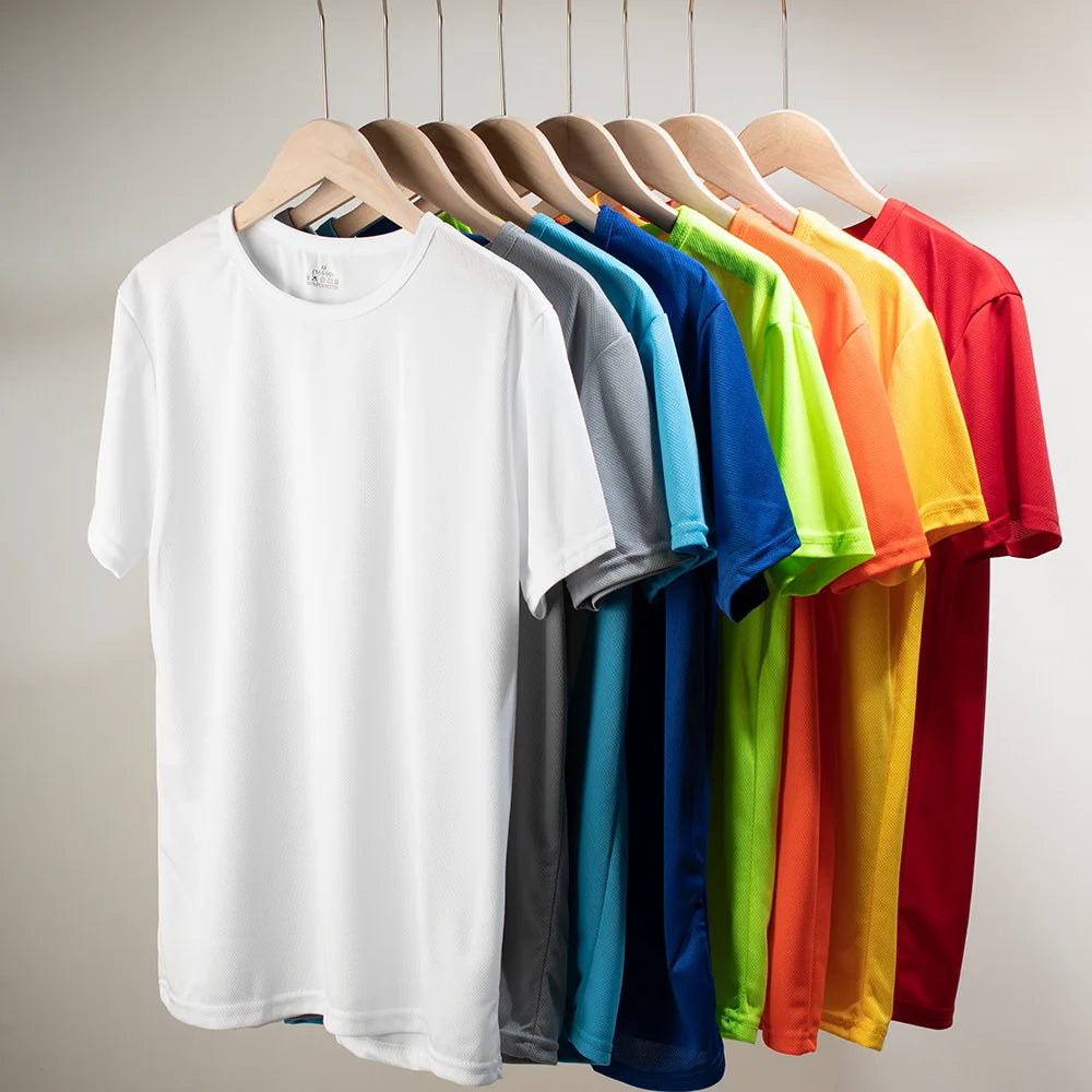 Multicolorido secagem rápida manga curta esporte t camisa ginásio camisas de fitness treinador correndo camiseta masculina respirável roupas esportivas