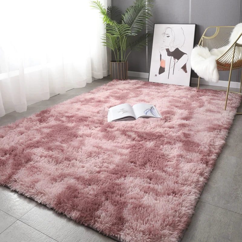 Tapete de pelúcia sala de estar sofá mesa de café verde rosa fofo cobertores macios área tapetes quarto das crianças antiderrapante decoração de casa